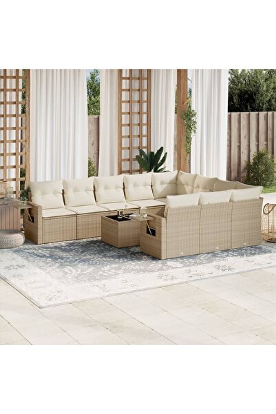 vidaxl Set canapele de gradina cu perne, 11 piese, bej, poliratan
