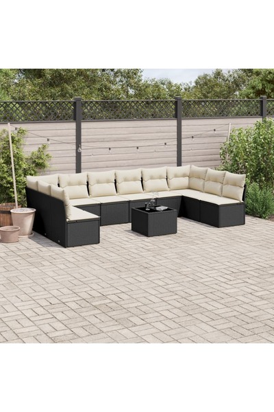 vidaxl Set canapele de gradina cu perne, 11 piese, negru, poliratan