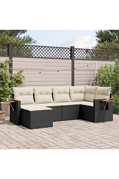 vidaxl Set mobilier de gradina cu perne, 6 piese, negru, poliratan