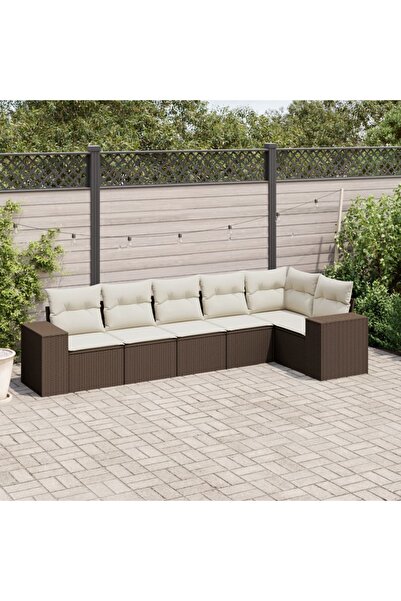 vidaxl Set canapele de gradina cu perne, 6 piese, maro, poliratan