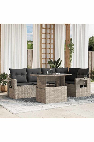 vidaxl Set canapele de gradina cu perne, 6 piese gri deschis poliratan