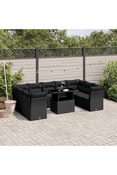 vidaxl Set canapele de gradina cu perne, 10 piese, negru, poliratan