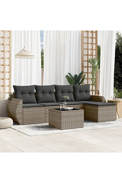 vidaxl Set mobilier gradina cu perne, 6 piese, gri, poliratan