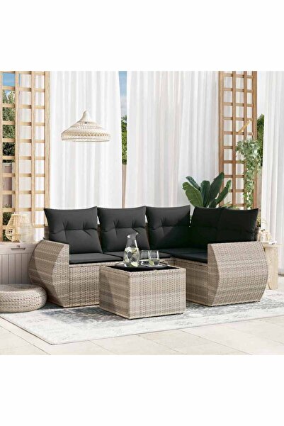 vidaxl Set canapele de gradina cu perne, 5 piese gri deschis poliratan