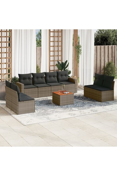 vidaxl Set canapele de gradina, 9 piese, cu perne, gri, poliratan