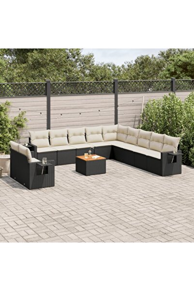 vidaxl Set canapele de gradina, 12 piese, cu perne, negru, poliratan