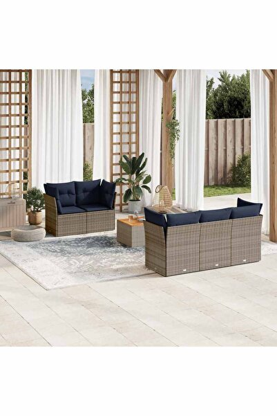 vidaxl Set canapele de gradina cu perne, 6 piese, gri, poliratan