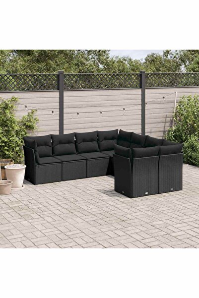 vidaxl Set mobilier de gradina cu perne, 8 piese, negru, poliratan
