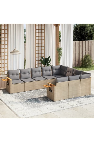 vidaxl Set canapele de gradina cu perne, 10 piese, bej, poliratan