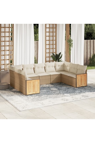 vidaxl Set canapele de gradina, 8 piese, cu perne, bej, poliratan