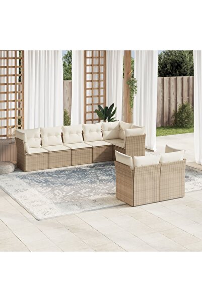 vidaxl Set canapele de gradina, 8 piese, cu perne, bej, poliratan