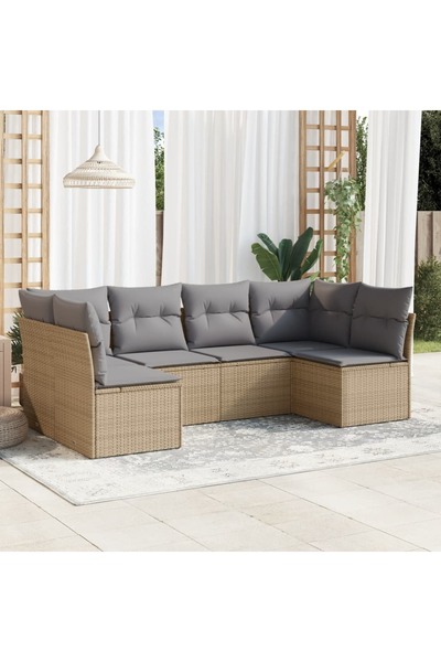 vidaxl Set canapele de gradina cu perne, 6 piese, bej, poliratan