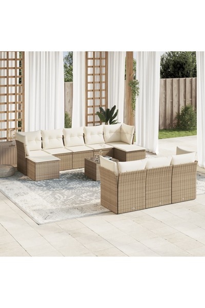 vidaxl Set canapele de gradina cu perne, 11 piese, bej, poliratan