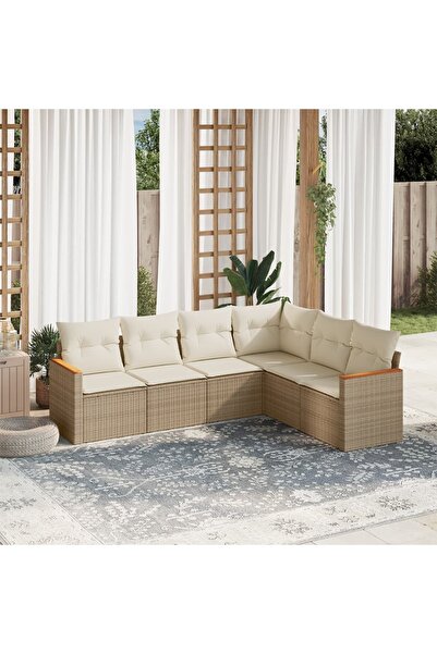 vidaxl Set canapele de gradina cu perne, 6 piese, bej, poliratan