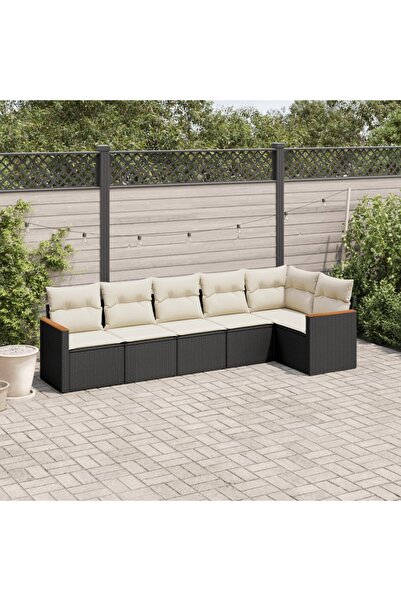 vidaxl Set mobilier de gradina cu perne, 6 piese, negru, poliratan