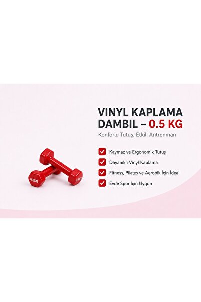 SLİPT 2’li Vinyl Dambıl Seti 0,5 KG x 2 – Evde Fitness & Pilates İçin Vinil Kaplı Demir Dambıl