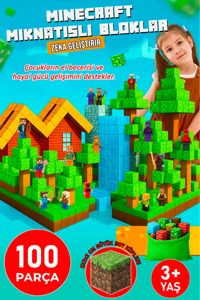 acces Minecraft Portal Mağara Mıknatıslı Manyetik Blok Seti 10 Parça 2cm Büyü...