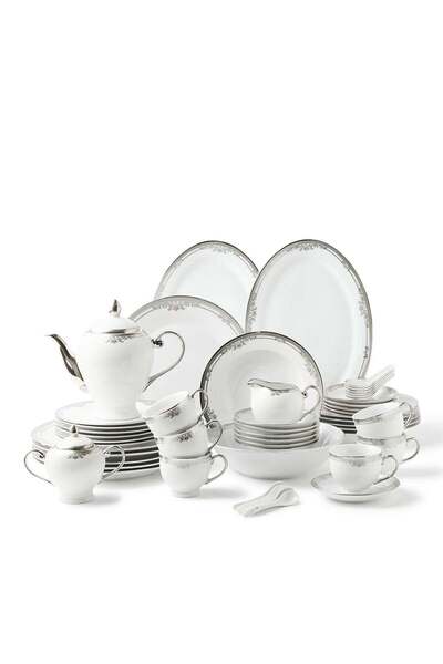 Noon East 56 Piece Porcelain Dinner Set - Dinner Plate, Side Plate, Bowl, Cup...