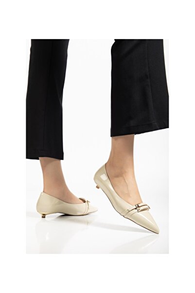 ALFA AKSESUAR 03 Dowen Beige Patent Leather Low Heeled Shoes