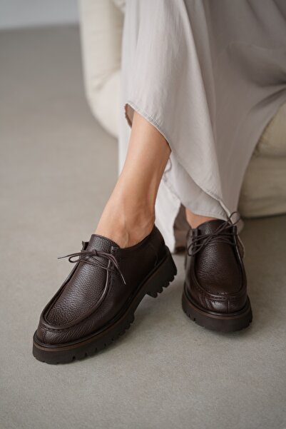 selin shoes Orsel Genuine Leather Lace-Up Women's Loafer - Brown
