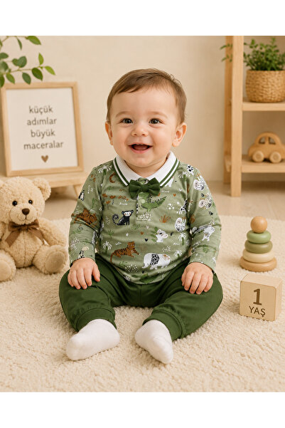 Ley BEBE Papyonlu Çıtçıtlı Tulum 2li Takım