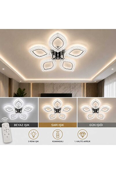 MARSEL PAPATYA 5li avize kumandalı 3 renk led ısıklı salon oturma odası avize