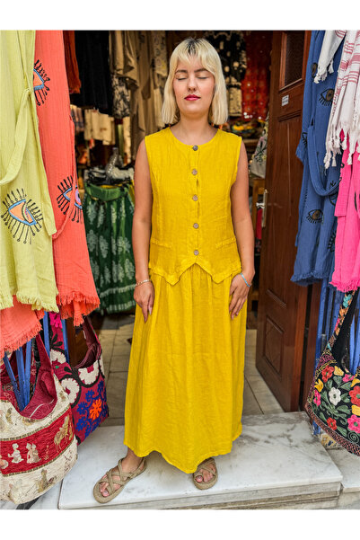 Miss Boheme Yellow Color Vest Italian Linen Dress