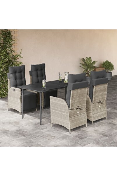 vidaxl Set mobilier de gradina cu perne, 5 piese gri deschis poliratan
