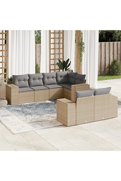 vidaxl Garden sofa set, 7 pieces, with cushions, beige, polyrattan