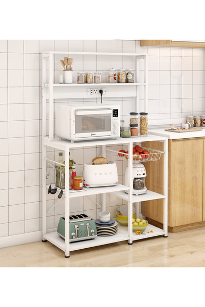 GoldenLike 4-Tier Coffee Corner Cabinet with Power Outlet, Kitchen Storage Sh...