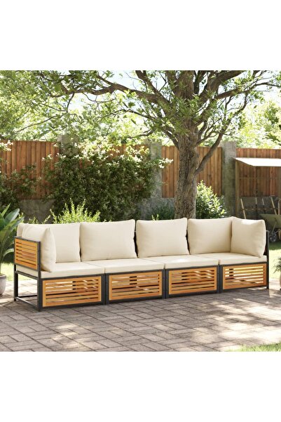 vidaxl Set canapele de gradina cu perne, 4 piese, lemn masiv de acacia