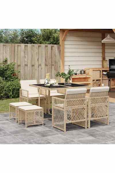 vidaxl 9-piece garden table set with cushions, beige, polyrattan