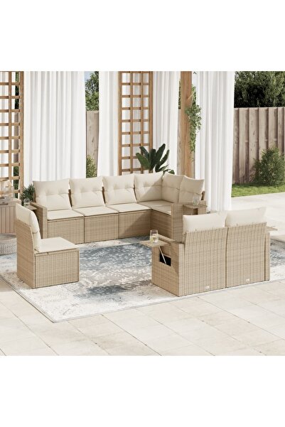 vidaxl Garden sofa set, 8 pieces, with cushions, beige, polyrattan