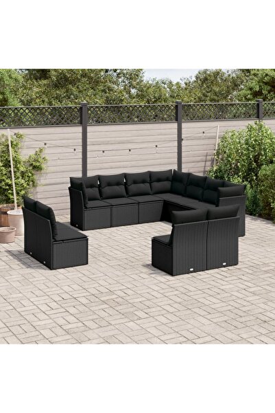 vidaxl Set canapele de gradina cu perne, 11 piese, negru, poliratan