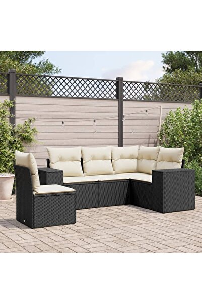 vidaxl Set mobilier de gradina cu perne, 5 piese, negru, poliratan