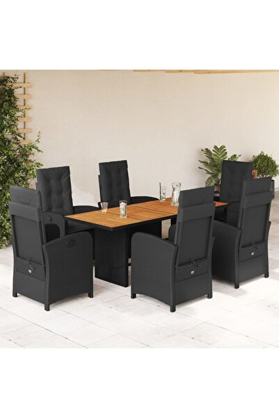 vidaxl Garden furniture set with cushions, 7 pieces, black, polyrattan