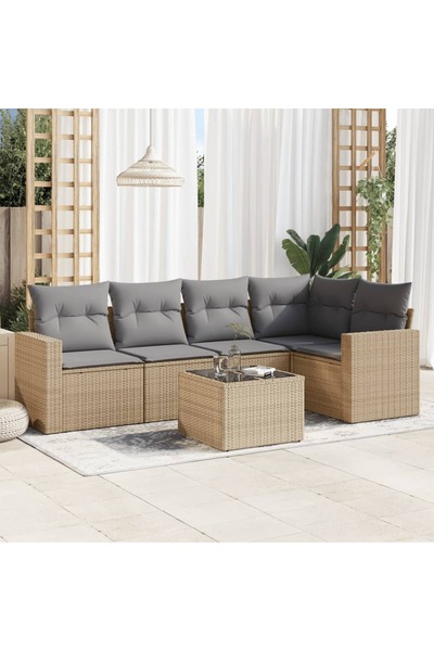 vidaxl Set canapele de gradina cu perne, 6 piese, bej, poliratan