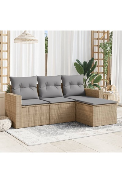 vidaxl Set canapele de gradina, 4 piese, cu perne, bej, poliratan
