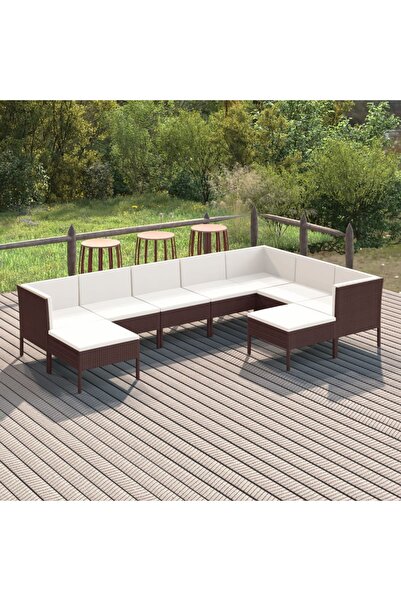 vidaxl Set mobilier de gradina cu perne, 9 piese, maro, poliratan