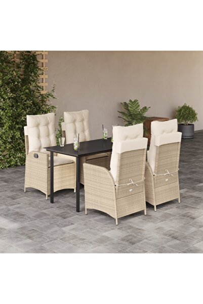 vidaxl Garden furniture set with cushions, 5 pieces, beige, polyrattan