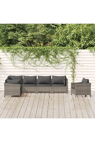 Concept Set mobilier de grădină cu perne, 7 piese, gri, poliratan