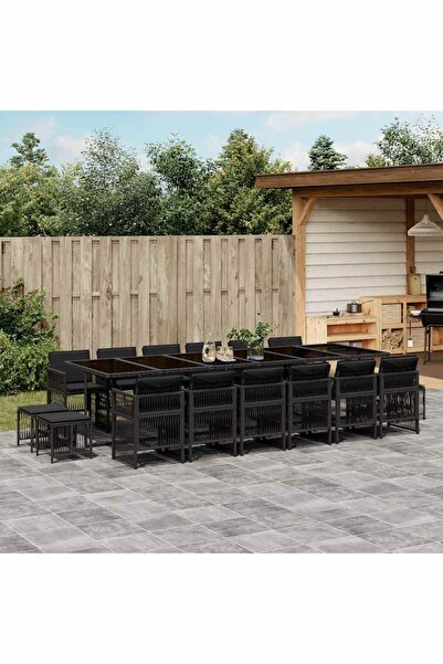 vidaxl Set mobilier de gradina cu perne, 17 piese, negru, poliratan