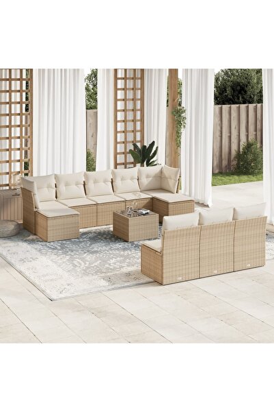 vidaxl Set canapele de gradina cu perne, 11 piese, bej, poliratan