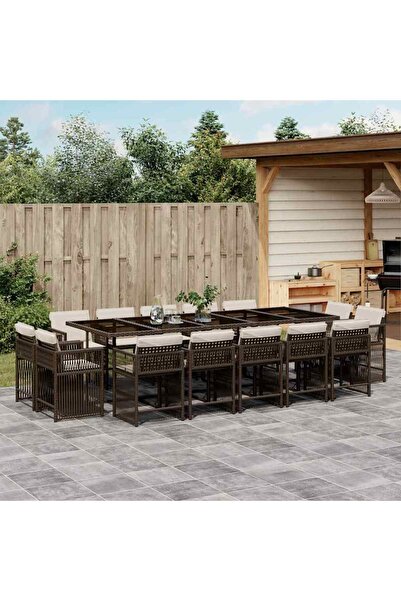 vidaxl Set mobilier de gradina cu perne, 15 piese, maro, poliratan