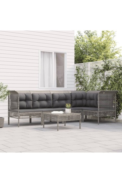 Concept Set mobilier de grădină cu perne, 6 piese, gri, poliratan