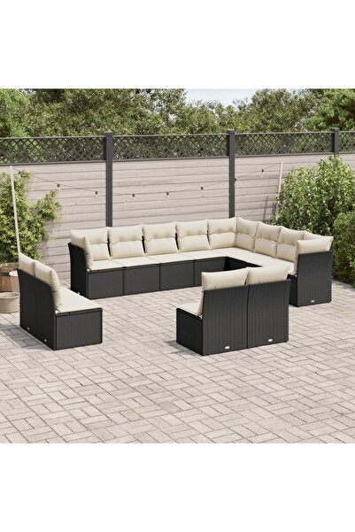 vidaxl Set canapele de gradina, 12 piese, cu perne, negru, poliratan
