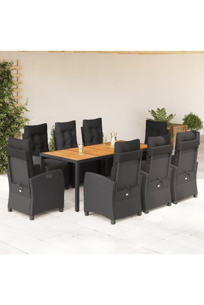 vidaxl Set mobilier de gradina cu perne, 9 piese, negru, poliratan