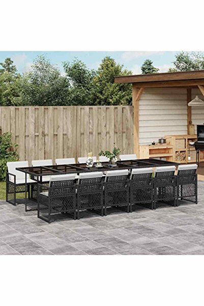 vidaxl Garden furniture set with cushions, 13 pieces, black, polyrattan