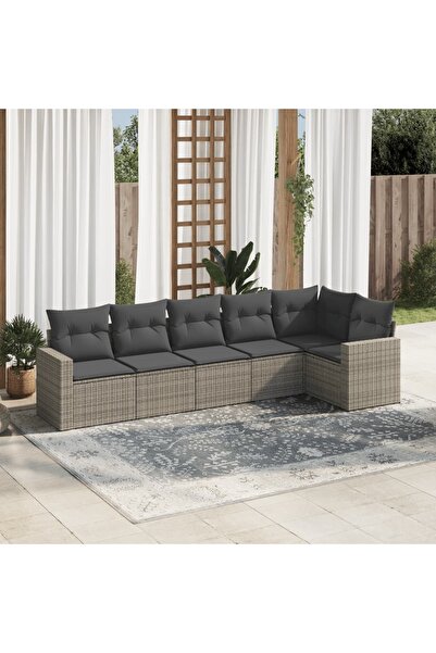 vidaxl Set mobilier gradina cu perne, 6 piese, gri, poliratan