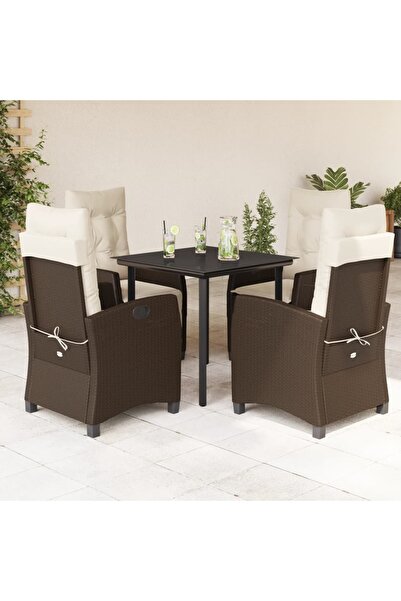 vidaxl Set mobilier de gradina, 5 piese, cu perne, maro, poliratan
